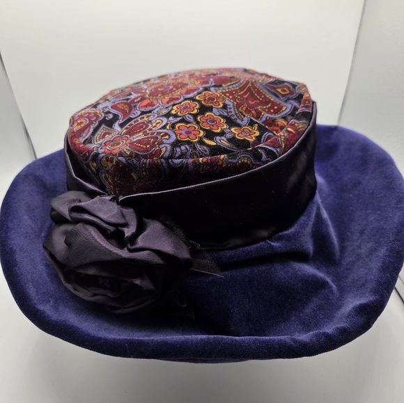 Maggie Mae Elegant Purple Velvet Hat with Paisley Design